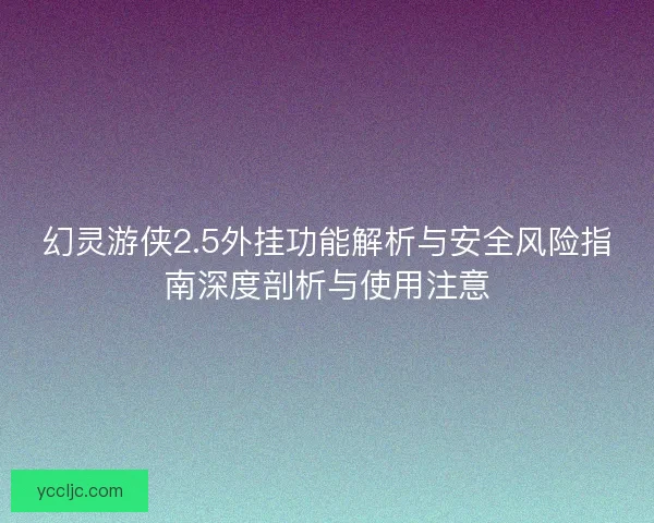 幻灵游侠2.5外挂功能解析与安全风险指南深度剖析与使用注意